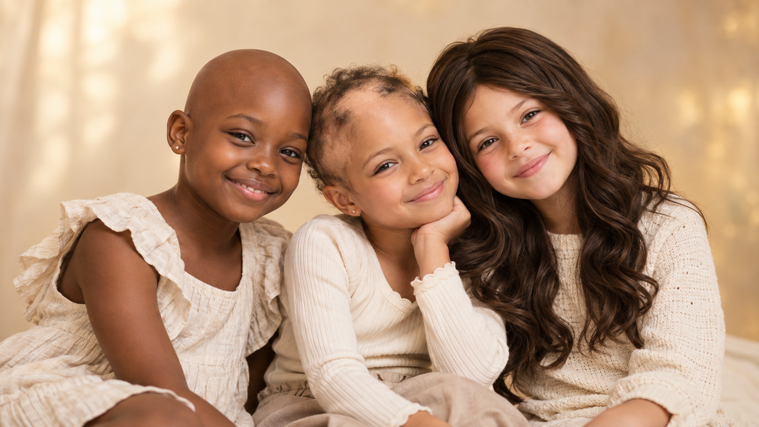 "Children with alopecia smiling together"